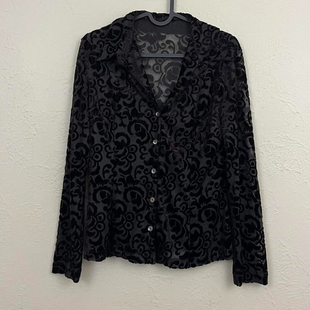 y2k dark brown boho whimsygoth grunge sheer button up top - Picture 3 of 8